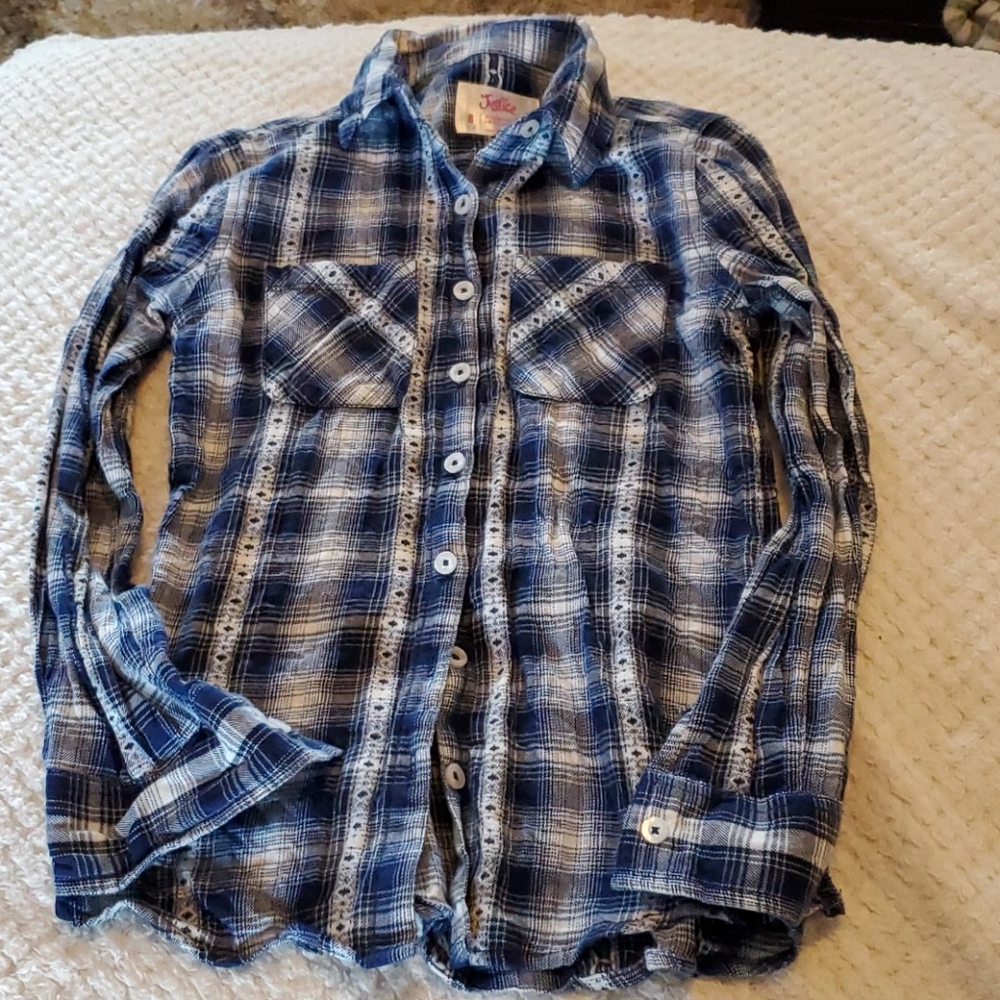 Justice Blue Plaid Shirt, size 8